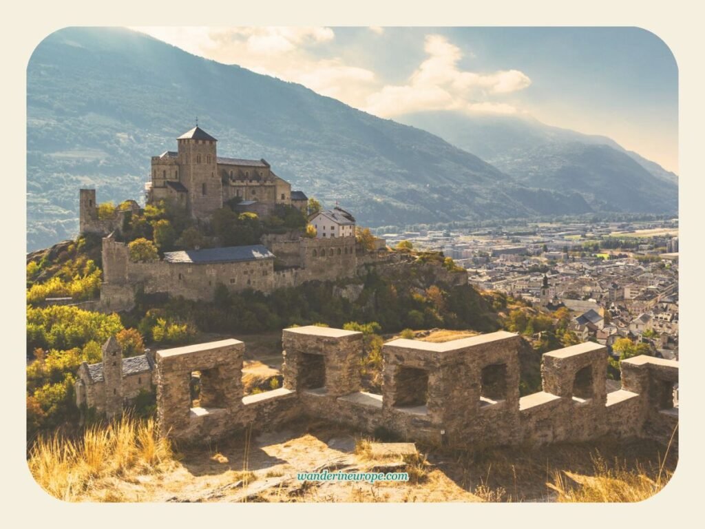 View of Valere Basilica from Tourbillon Castle, Sion, Switzerland