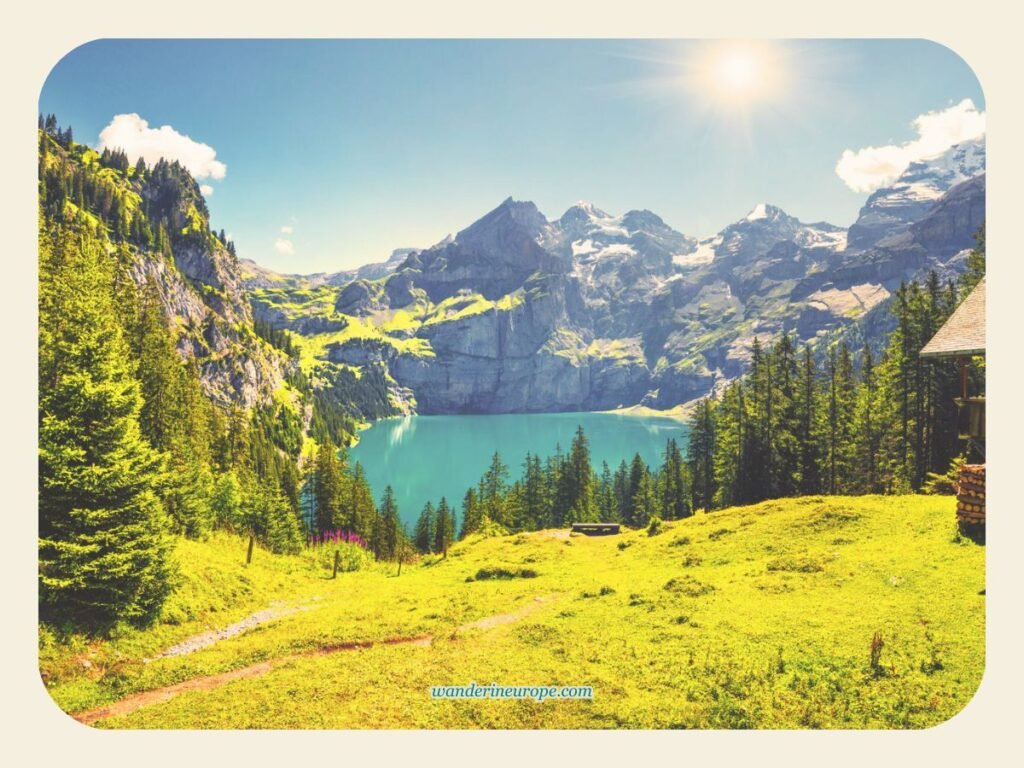 Wider view from hiking trail (north) in Oeschinensee, Kandersteg, Switzerland